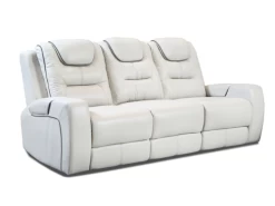 Tiger White Leather Power Recliner Sofa