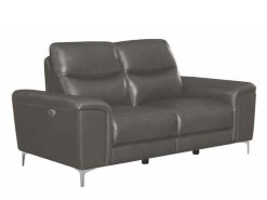 Alejah Gray Leather Power Recliner Loveseat
