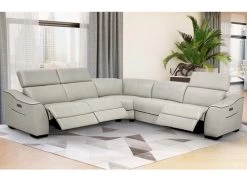 Kerala Gray Leather 3 Dual Power Recliner 5 Pcs Sectional