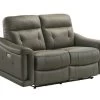 Sammit Grey Leather Power Loveseat